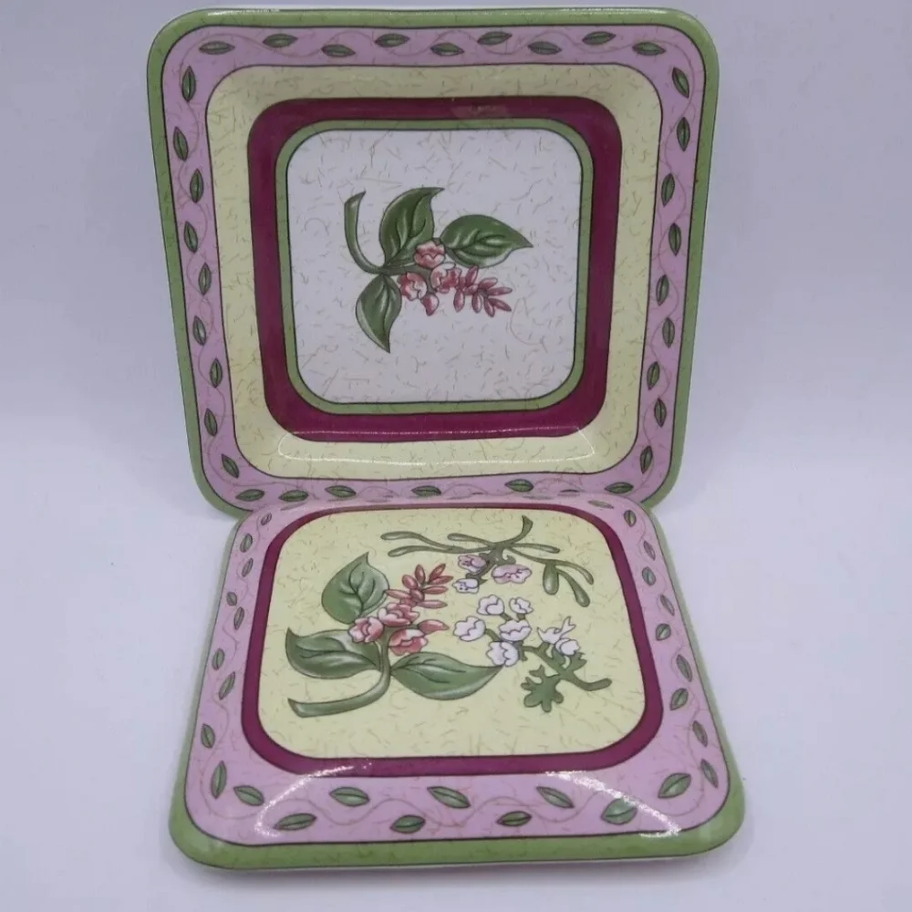 Partylite 2 Pc Green Candle W/ Lid & Plate Floral Sweet Pea Flower Square 4